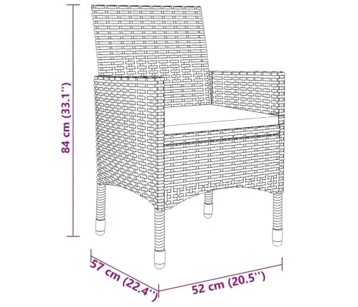 3-Daļīgs Bistro Mēbeļu Komplekts, Pe Rotangpalma, Rūdīts Stikls Vidaxl