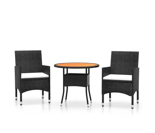 Bistro Komplektas, 3 Dalių, Juodas, Poliratanas Ir Mediena Bistro Komplektas, 3 Dalių, Juodas, Poliratanas Ir Mediena