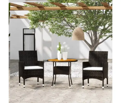 Bistro Komplektas, 3 Dalių, Juodas, Poliratanas Ir Mediena Bistro Komplektas, 3 Dalių, Juodas, Poliratanas Ir Mediena