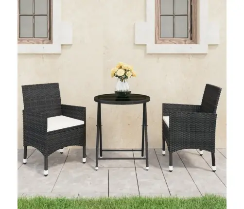 3-Daļīgs Bistro Mēbeļu Komplekts, Pe Rotangpalma, Rūdīts Stikls Vidaxl