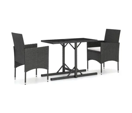 3-Daļīgs Dārza Mēbeļu Komplekts, Pe Rotangpalma, Stikls, Melns Vidaxl