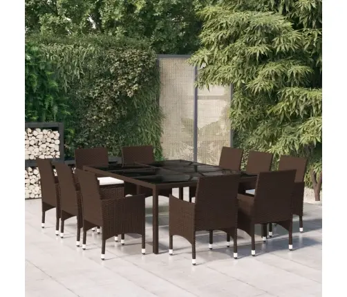 11-Daļīgs Dārza Mēbeļu Komplekts, Brūns, Pe Rotangpalma Vidaxl