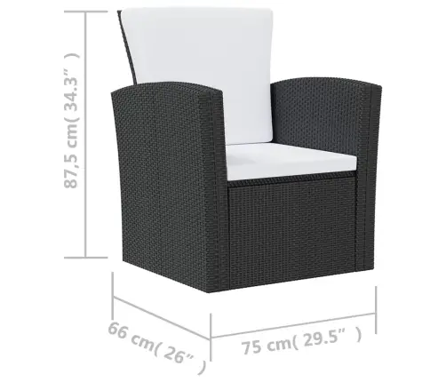 8-Daļīgs Dārza Mēbeļu Komplekts, Matrači, Pe Rotangpalma, Melns Vidaxl