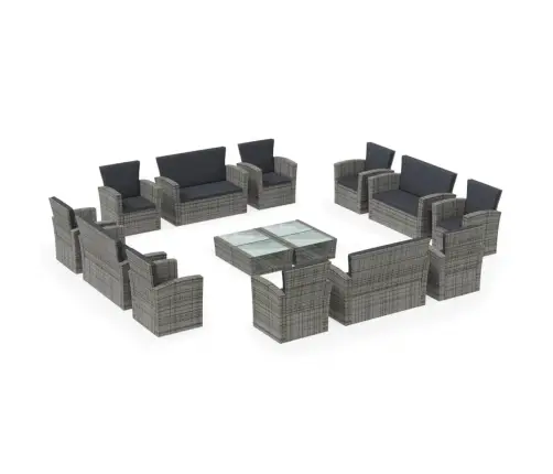 Sodo Komplektas Su Pagalvėlėmis, 16 Dalių, Pilkas, Poliratanas