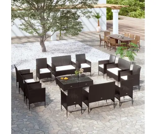 16-Daļīgs Dārza Atpūtas Mēbeļu Komplekts, Melna Pe Rotangpalma Vidaxl