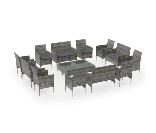 Sodo Komplektas Su Pagalvėlėmis, 16 Dalių, Pilkas, Poliratanas