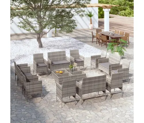 Sodo Komplektas Su Pagalvėlėmis, 16 Dalių, Pilkas, Poliratanas