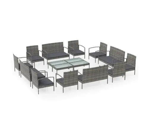 16-Osaline Aiamööblikomplekt Patjadega, Polürotang, Hall