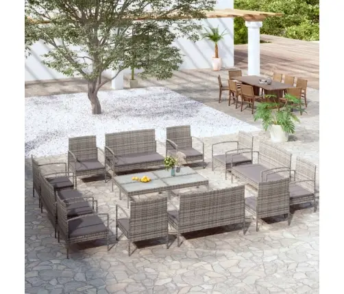 16-Osaline Aiamööblikomplekt Patjadega, Polürotang, Hall