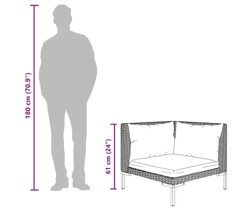 Sodo Komplektas, 3 Dalių, Pilkas, Pusapvalis Poliratanas