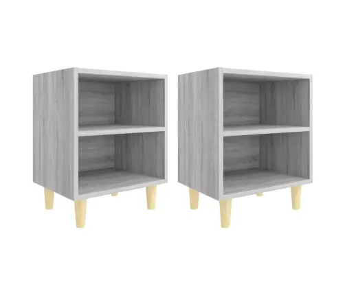 Naktsskapīši Ar Koka Kājām, 2 Gab., Pelēcīga Ozola, 40X30X50 Cm Vidaxl
