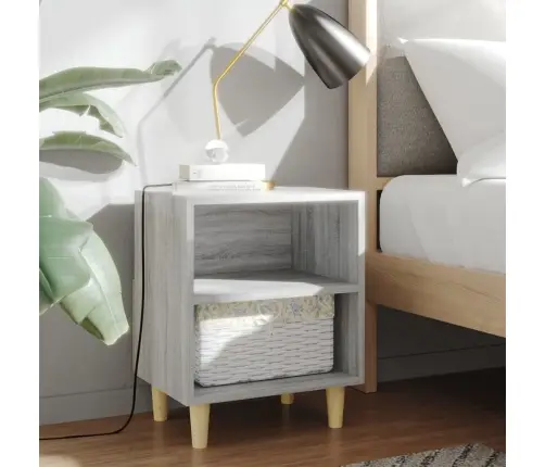 Naktsskapīši Ar Koka Kājām, 2 Gab., Pelēcīga Ozola, 40X30X50 Cm Vidaxl