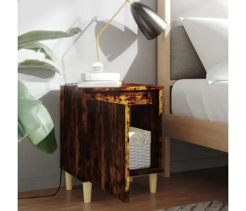 Naktsskapītis Ar Koka Kājām, Ozolkoka Krāsa, 40X30X50 Cm Vidaxl