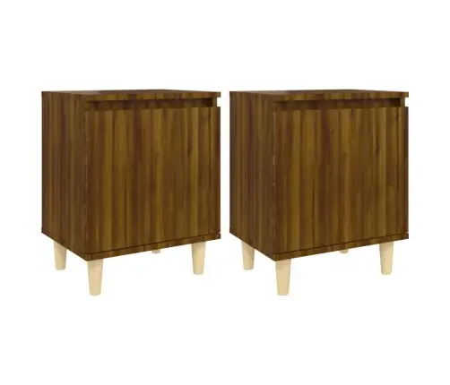 Naktsskapīši Ar Koka Kājām, 2 Gab., Ozolkoka Krāsa, 40X30X50 Cm Vidaxl