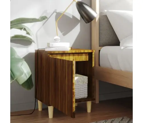 Naktsskapīši Ar Koka Kājām, 2 Gab., Ozolkoka Krāsa, 40X30X50 Cm Vidaxl