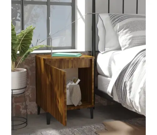 Naktinė Spintelė Su Metalinėmis Kojomis, Ruda, 40X30X50Cm
