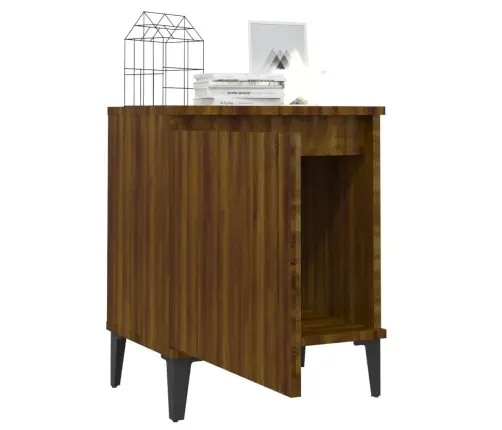 Naktinė Spintelė Su Metalinėmis Kojomis, Ruda, 40X30X50Cm