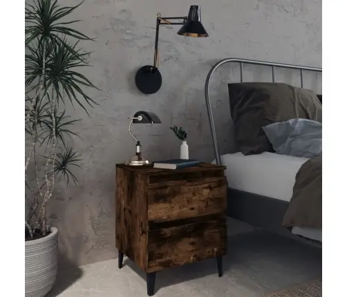 Naktinė Spintelė Su Metalinėmis Kojelėmis, Ąžuolo, 40X35X50Cm