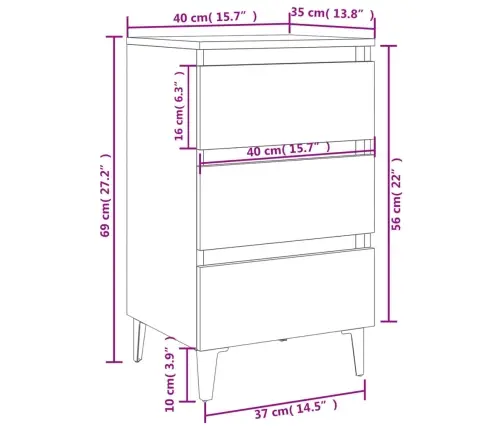 Naktinė Spintelė Su Metalinėmis Kojelėmis, Ąžuolo, 40X35X69Cm Naktinė Spintelė Su Metalinėmis Kojelėmis, Ąžuolo, 40X35X69Cm
