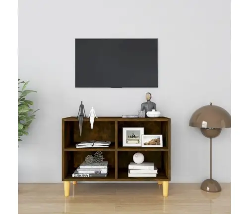 Tv Spintelė Su Medinėmis Kojomis, Dūminio Ąžuolo, 69,5X30X50Cm