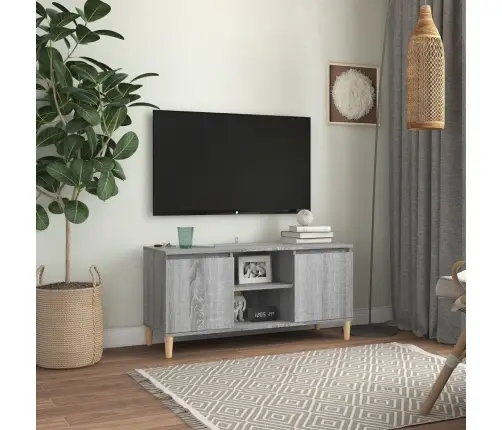 Tv Skapītis Ar Masīvkoka Kājām, Pelēcīga Ozola, 103,5X35X50 Cm Vidaxl