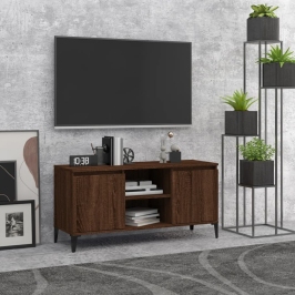 Tv Spintelė Su Metalinėmis Kojomis, Ruda Ąžuolo, 103,5X35X50Cm