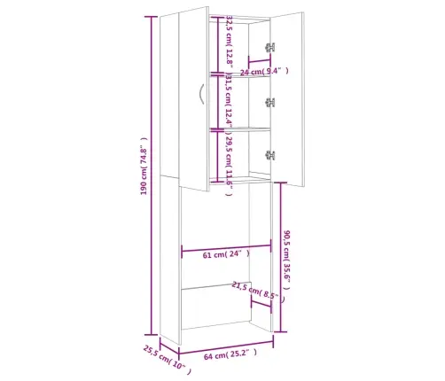 Skalbimo Mašinos Spintelė, Dūminio Ąžuolo, 64X25,5X190Cm
