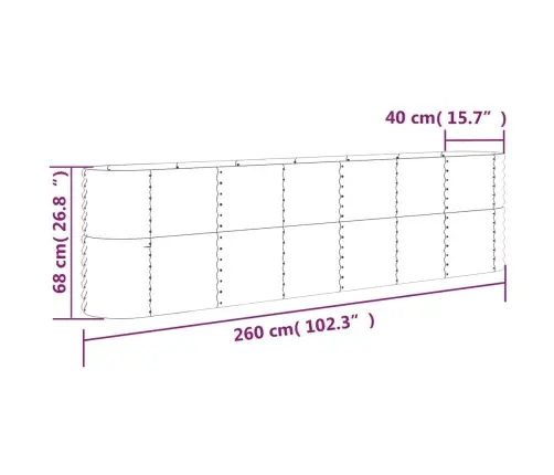 Augstā Puķu Kaste, 260X40X68 Cm, Pulverkrāsots Tērauds, Pelēka Vidaxl