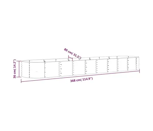 Augstā Puķu Kaste, 368X80X36 Cm, Pulverkrāsots Tērauds, Pelēka Vidaxl
