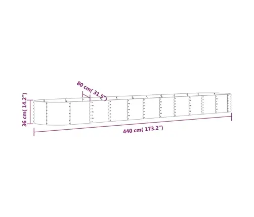 Augstā Puķu Kaste, 440X80X36 Cm, Tērauds, Sudrabaina Vidaxl