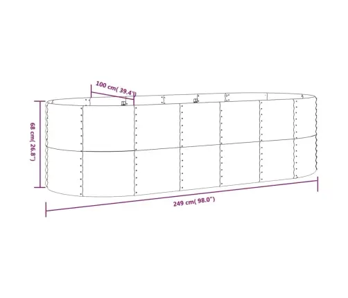 Augstā Puķu Kaste, 249X100X68 Cm, Pulverkrāsots Tērauds, Pelēka Vidaxl