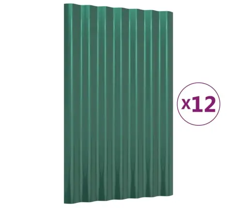 Jumta Paneļi, 12 Gab., Cinkots Tērauds, Zaļi, 60X36 Cm Vidaxl