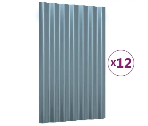 Jumta Paneļi, 12 Gab., Pulverkrāsots Tērauds, Pelēki, 60X36 Cm Vidaxl
