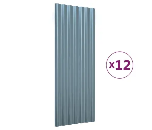 Katusepaneelid 12 Tk, Galvaniseeritud Teras, Hall, 100 X 36 Cm