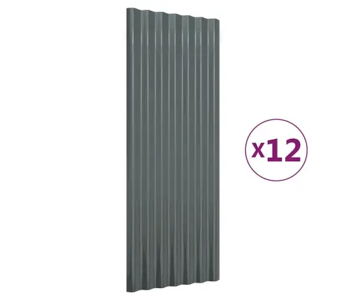 Jumta Paneļi, 12 Gab., Pulverkrāsots Tērauds, Pelēki, 100X36 Cm Vidaxl