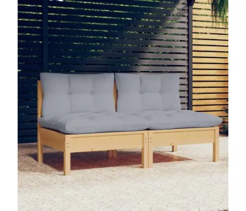 2-Vietīgs Dārza Dīvāns Ar Pelēkiem Spilveniem, Priedes Koks Vidaxl