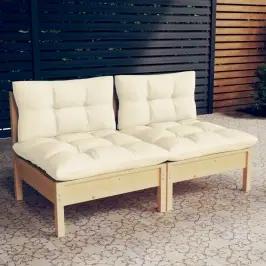 Dvivietė Sodo Sofa Su Kreminėmis Pagalvėlėmis, Pušies Masyvas