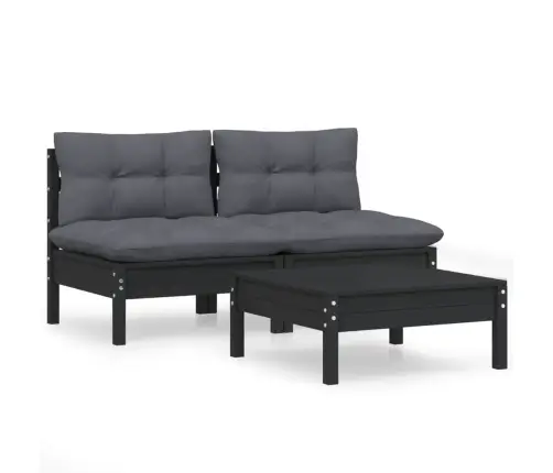 3-Daļīgs Dārza Mēbeļu Komplekts Ar Pelēkiem Matračiem, Priede Vidaxl