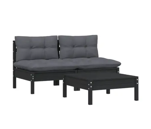 3-Daļīgs Dārza Mēbeļu Komplekts Ar Pelēkiem Matračiem, Priede Vidaxl