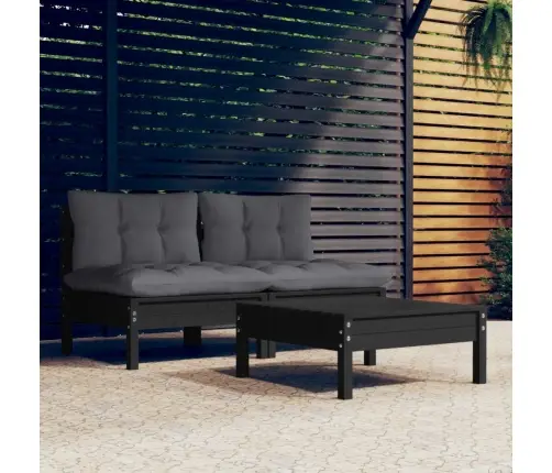 3-Daļīgs Dārza Mēbeļu Komplekts Ar Pelēkiem Matračiem, Priede Vidaxl