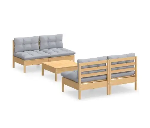 5-Daļīgs Dārza Mēbeļu Komplekts Ar Pelēkiem Matračiem, Priede Vidaxl