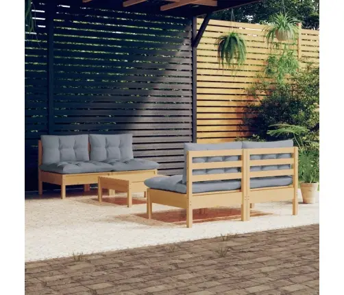 5-Daļīgs Dārza Mēbeļu Komplekts Ar Pelēkiem Matračiem, Priede Vidaxl