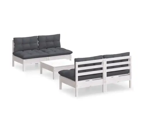 Sodo Komplektas Su Antracito Pagalvėmis, 5 Dalių, Pušis