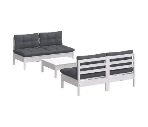 Sodo Komplektas Su Antracito Pagalvėmis, 5 Dalių, Pušis