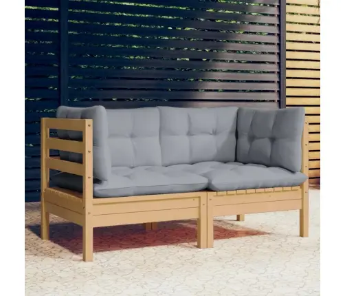 2-Vietīgs Dārza Dīvāns Ar Pelēkiem Matračiem, Priedes Koks Vidaxl