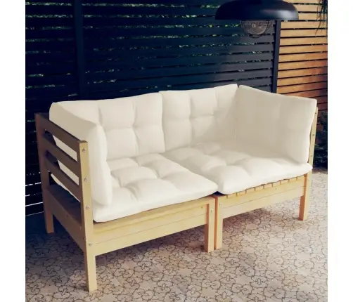 2-Vietīgs Dārza Dīvāns Ar Krēmkrāsas Matračiem, Priedes Koks Vidaxl