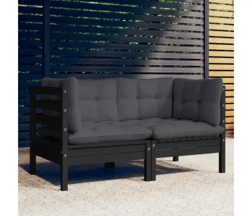 2-Vietīgs Dārza Dīvāns Ar Antracītpelēkiem Matračiem, Priede Vidaxl