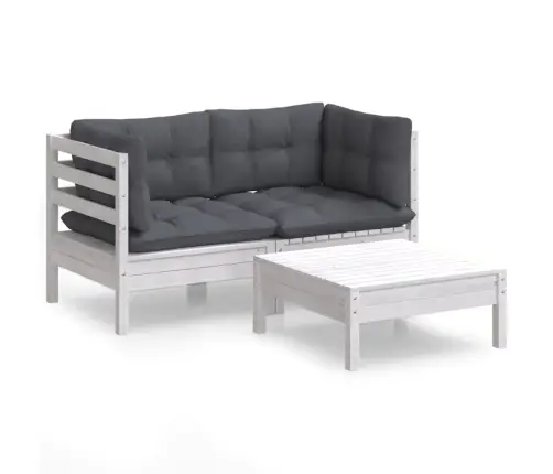 3-Daļīgs Dārza Mēbeļu Komplekts Ar Pelēkiem Matračiem, Priede Vidaxl