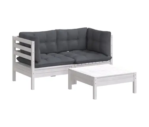 3-Daļīgs Dārza Mēbeļu Komplekts Ar Pelēkiem Matračiem, Priede Vidaxl