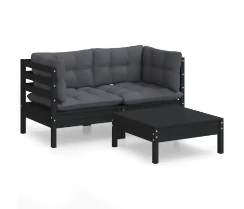 Sodo Komplektas Su Antracito Pagalvėmis, 3 Dalių, Pušis